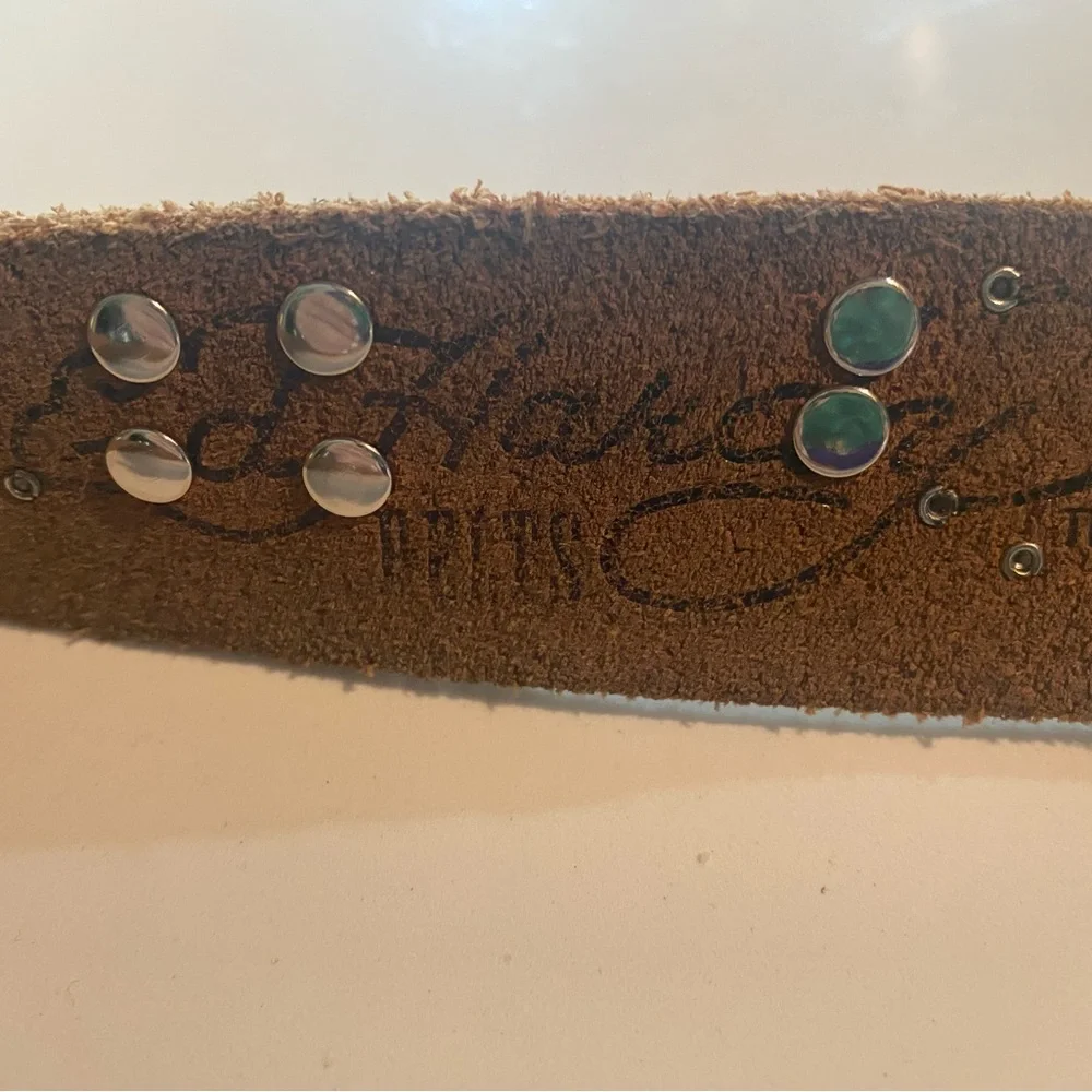 VTG White and Multi Color Ed Hardy Logo Leather Belt with rhinestones & studs 🔩 - Picture 16 of 16